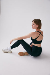 Seamless Rib Leggings - Black - WHITESMOKE