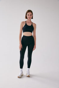 Seamless Rib Leggings - Black - WHITESMOKE