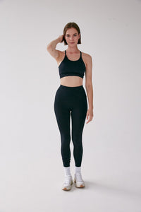 Seamless Rib Leggings - Black - WHITESMOKE