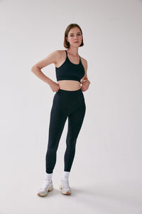 Seamless Rib Leggings - Black - WHITESMOKE