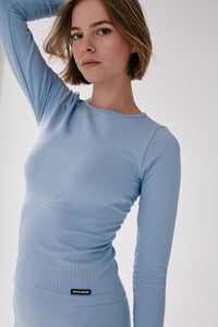 Seamless Rib Long Sleeve Top - Sky Blue - WHITESMOKE