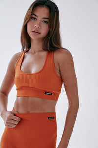 Seamless Rib Scoop Neck Bra - Tangerine - WHITESMOKE