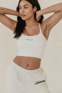 White Branded Cross-Back Top - WHITESMOKE