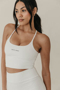 White Branded Cross-Back Top - WHITESMOKE